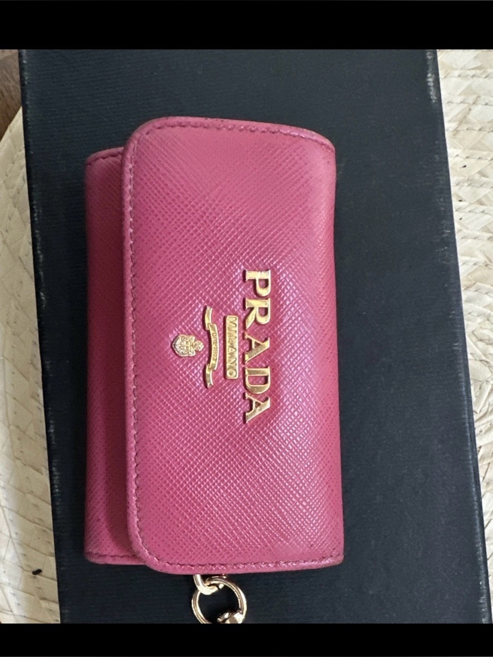 Prada Rose Pink Saffiano Leather Key & Card Holder with Gold Hardware